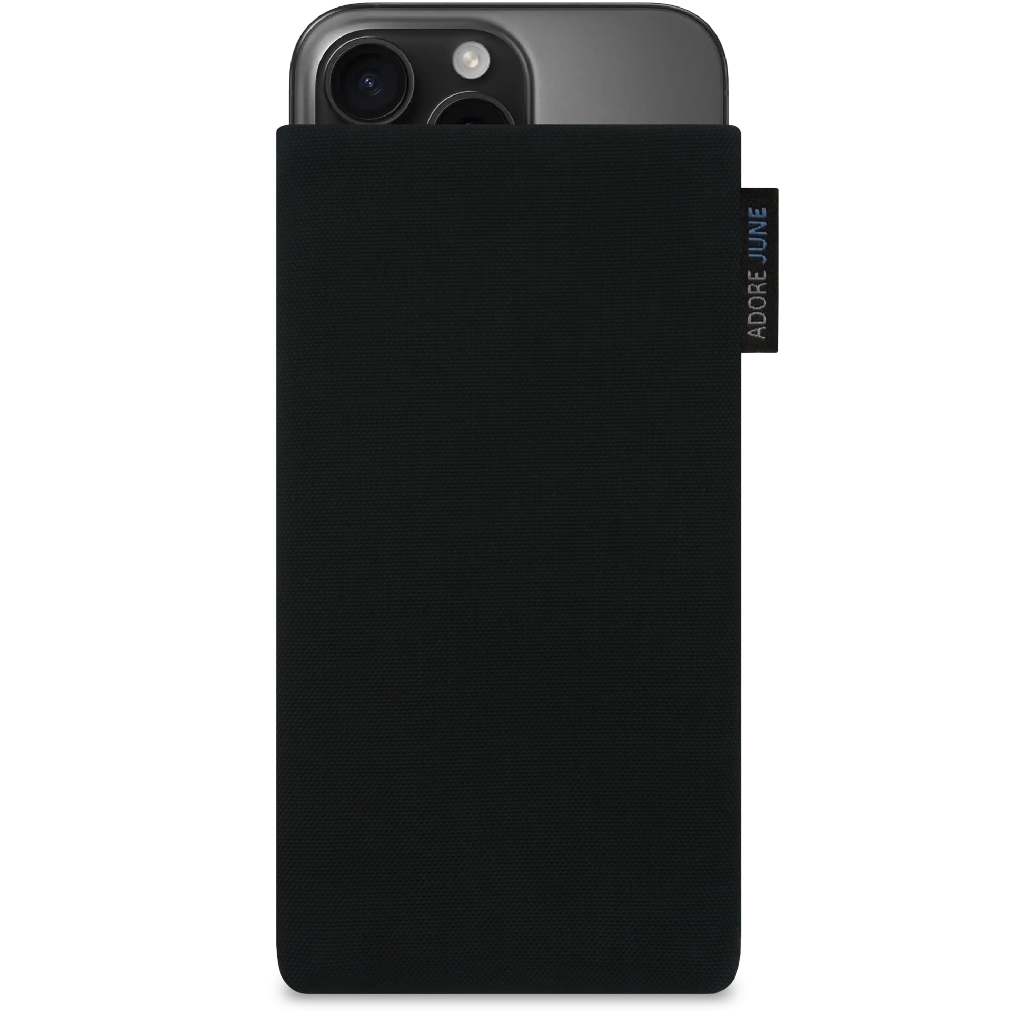 Adore June Classic Black Case Compatible with iPhone 16 Pro 2024, Mobile Phone Case Made of Durable Cordura Fabric with Display Cleaning Effect, Made in Europe