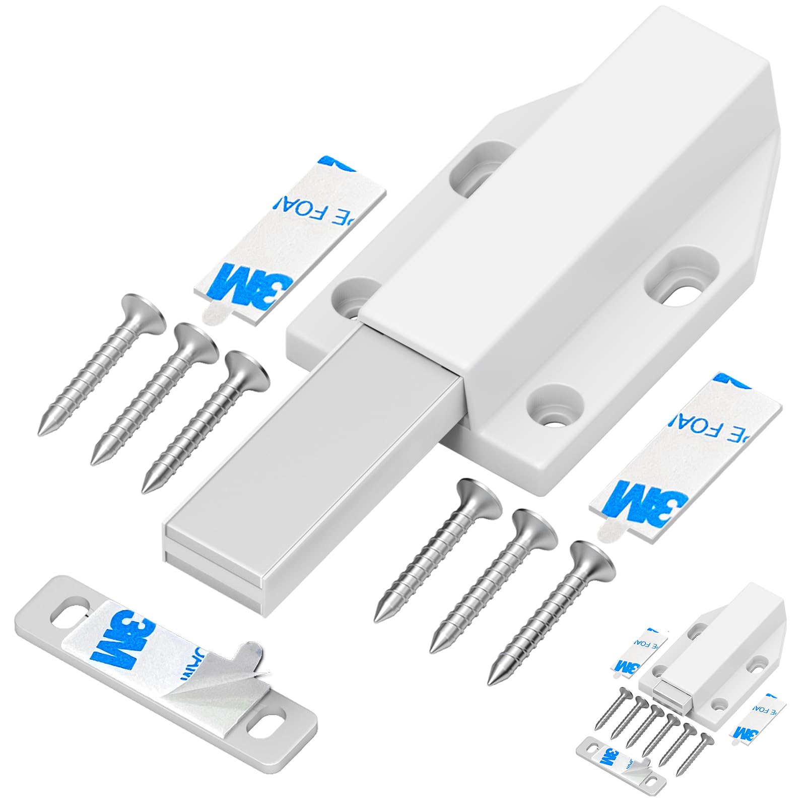 Magnetic Push Latch Without Nail Installation Tonitrui Heavy Duty Magnetic Touch Latches for Large Door Push Release Latch Kitchen Drawer Push Catch Press Out Latch(White 2 Pack)