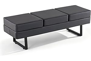 BarberPub Waiting Room Chairs, Heavy Duty Office Guest Reception Bench, Faux Leather Upholstered Lobby Chairs for Salon, Conference Room 7008 (Dark Grey)