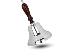 ARSUK Hand Held Ringing Bell, Wooden Handle Large Handbell for Teachers, Seniors, Services, Patients, Services, Wedding 30 x 14.7 x 14.7cm, 700gm (5.5" Silver)
