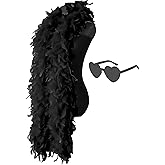 JICASTO Turkey Feather Boas, 60g 6.6ft Colors Boa with Heart Sunglasses for Women Dancing Wedding Party Cosplay Halloween