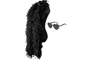 JICASTO Turkey Feather Boas, 60g 6.6ft Colors Boa with Heart Sunglasses for Women Dancing Wedding Party Cosplay Halloween