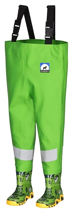 Kinderwathose AWN 26/27 grün mit breiten Reflexstreifen