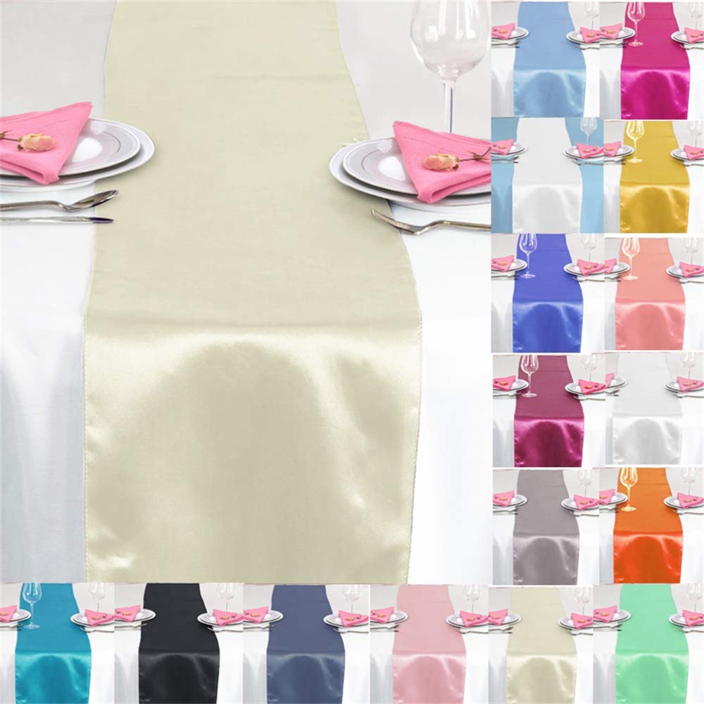Time to Sparkle 5 Pack Satin Table Runners 12"x108"inch Chair Sashes Swags Wedding Party Table Decoration - Ivory