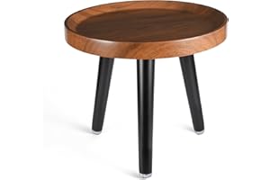 KGPLOME Indoor Plant Stand,Wood Mid Century Plant Table in Walnut Finish,Tall Plant Stand for Flower Pot,Modern Round Small Side End Table with Raised Design (Walnut, 12"x10.8")