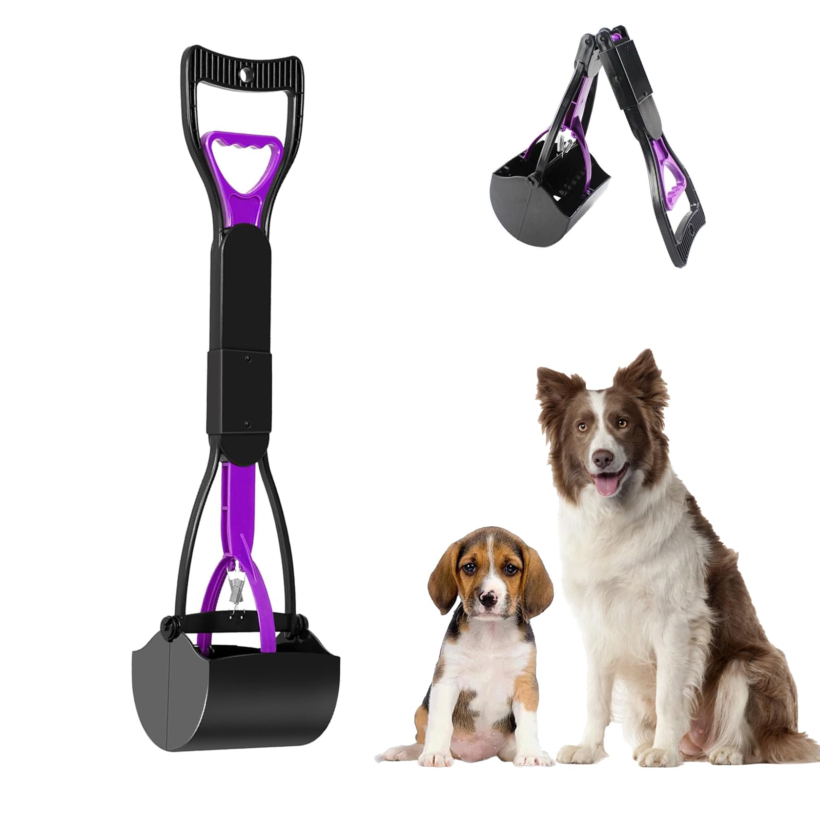 ARROMI Pooper Scooper, Pooper Scooper Long Handle, Portable Pet Pooper Scooper for Dogs and Cats, Foldable Dog Poop Scooper for Grass with Long Handle, Dog Poop Waste Pick Up Rake (Purple)