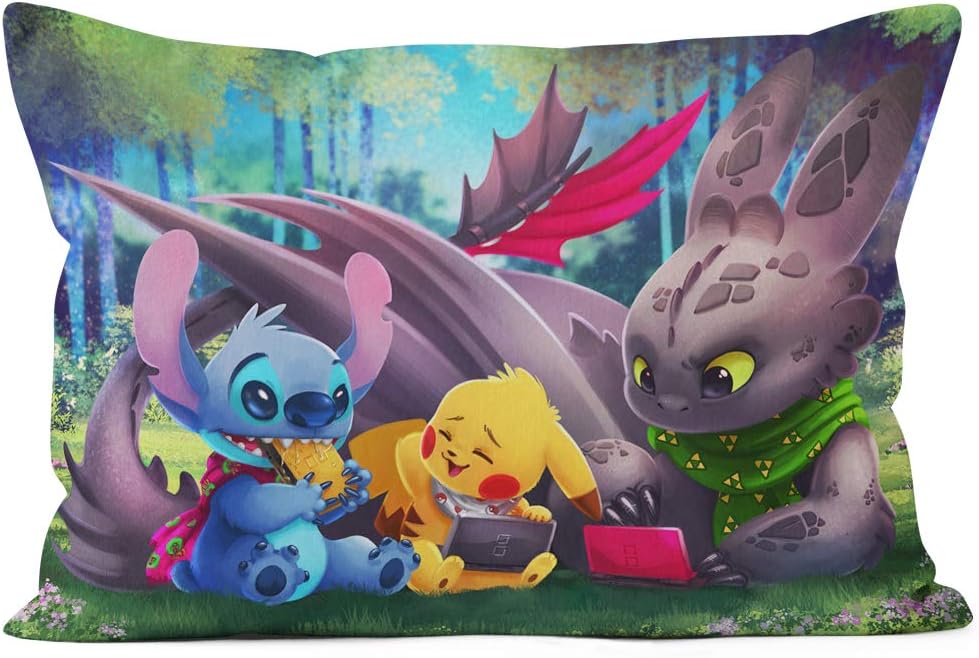 Lilo Stitch & How to Train Your Dragon Toothless Custom Zippered Pillow Cases Home Soft Confortable 20x30 inch (Twin Sides) (Stitch-4)