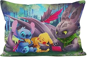Lilo Stitch & How to Train Your Dragon Toothless Custom Zippered Pillow Cases Home Soft Confortable 20x30 inch (Twin Sides) (Stitch-4)