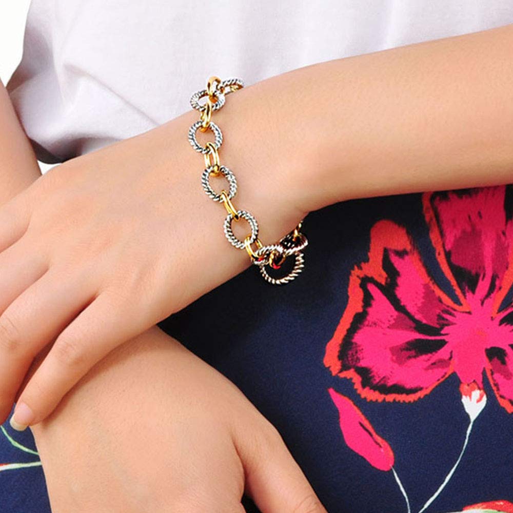 Mytys 2-Tone Circles Chain Bracelet Silver and Gold Cable Wire Bangle Bracelets for Women