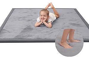 HULOO SLEEP Baby Play Mat for Floor,1.3" Thick Memory foam Tummy Time Mat,Soft Coral Velvet Nursery Rug,Extra Large Non Slip Crawling Mat for Toddlers,Infants,kids,Yoga Mat,Tatami Mat for Living Room(Dark Gray)
