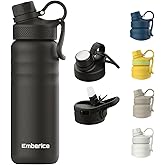 EmberIce double wall Insulated Stainless Steel Water Bottle with Straw, Lid, 12hr Hot and 24hr Cold Drinks, 24 oz (Black, 24 oz)