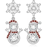 Christmas Snowman Earrings Snowflake Earrings for Women Sterling Silver Red Santa Snow Flower Holiday Dangle Drop Earrings Xmas Gifts