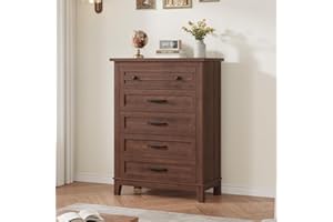 GarveeHome 5 Dresser for Bedroom, 41.3 in Tall Vertical Drawer Dresser with Large Storage, Freestanding Wooden Closet Chest for Bedroom, Living Room, Walnut