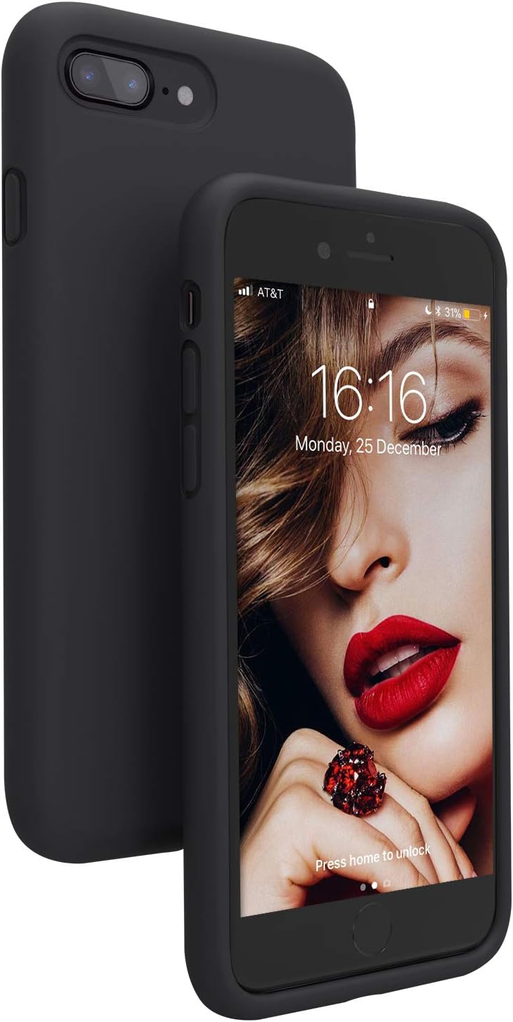 JASBON iPhone 8 Plus Case/iPhone 7 Plus Case 5.5 inch, Soft Shockproof Rubber Silicone Case with Full Body Protection, Anti-Scratch Drop-Protect Case Cover for iPhone 7 Plus/iPhone 8 Plus- Black