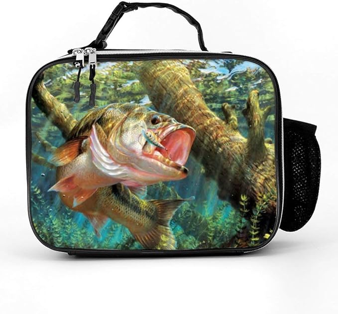 Bass Fish Lunch Box with Padded Liner, Spacious Insulated