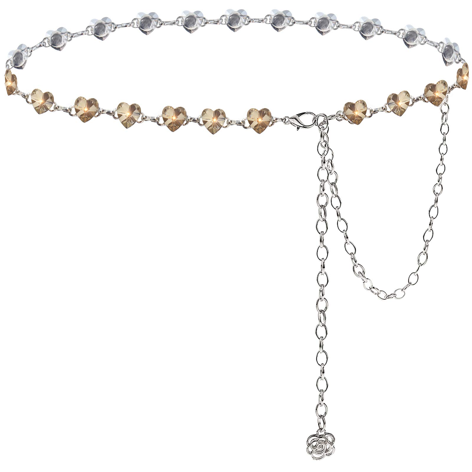 Suyi Heart Gold Chain Belts for Women Rhinestone Waist Chain for Dress 105CM Gold