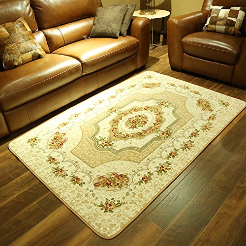 Retro European Style Rose Carpets - MeMoreCool Bedrooms Living Room Bedside Sofa Tea Table Carpets Anti-slipping Design 51 x 75 Inch Khaki