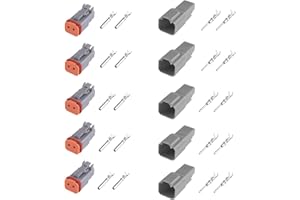 GUIRUIMOON Deutsch DT 2 Pin Connector Kit, Waterproof Male Female Plug Socket Quick Disconnect,Stamped Contacts Gauge 14-20 AWG Wire for Cars, Motorcycles.（2P 5 sets）