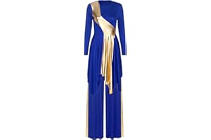 Winnrchan Women Metallic Praise Dance Outfit Worship Dance Costume Liturgical Lyrical Dance Dress with Pants