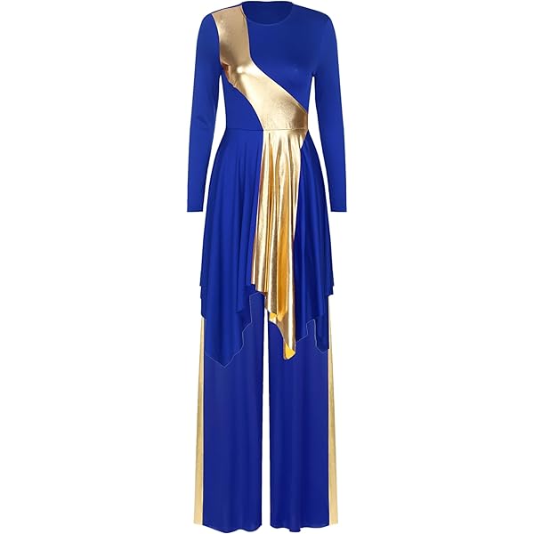 blue and gold praise dance dress Body Wrappers Praise Dance Asymmetrical Bell Sleeve Dress