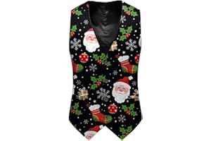 Mens Christmas Suit Vest Funny Santa Claus 3D Graphic Jacquard Waistcoat Holiday Festival Party Sleeveless Jackets