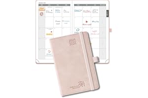 POPRUN Monthly Planner 2025-2026 (Pocket Size-4''x 6.25'' Hard Cover) - 2 Year Pocket Calendar Book for Purse (Jan.2025 - Dec. 2026), 100 GSM Thick Paper - Soft Pink