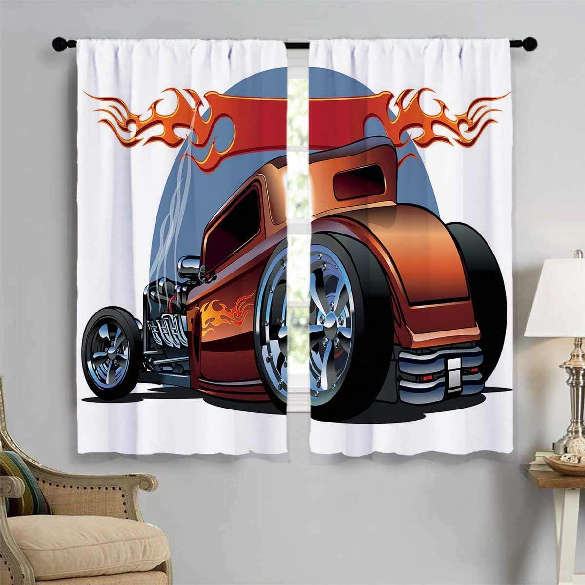 SUZM Room Darkening Wide Curtains， Cartooon Hot Rod Classic