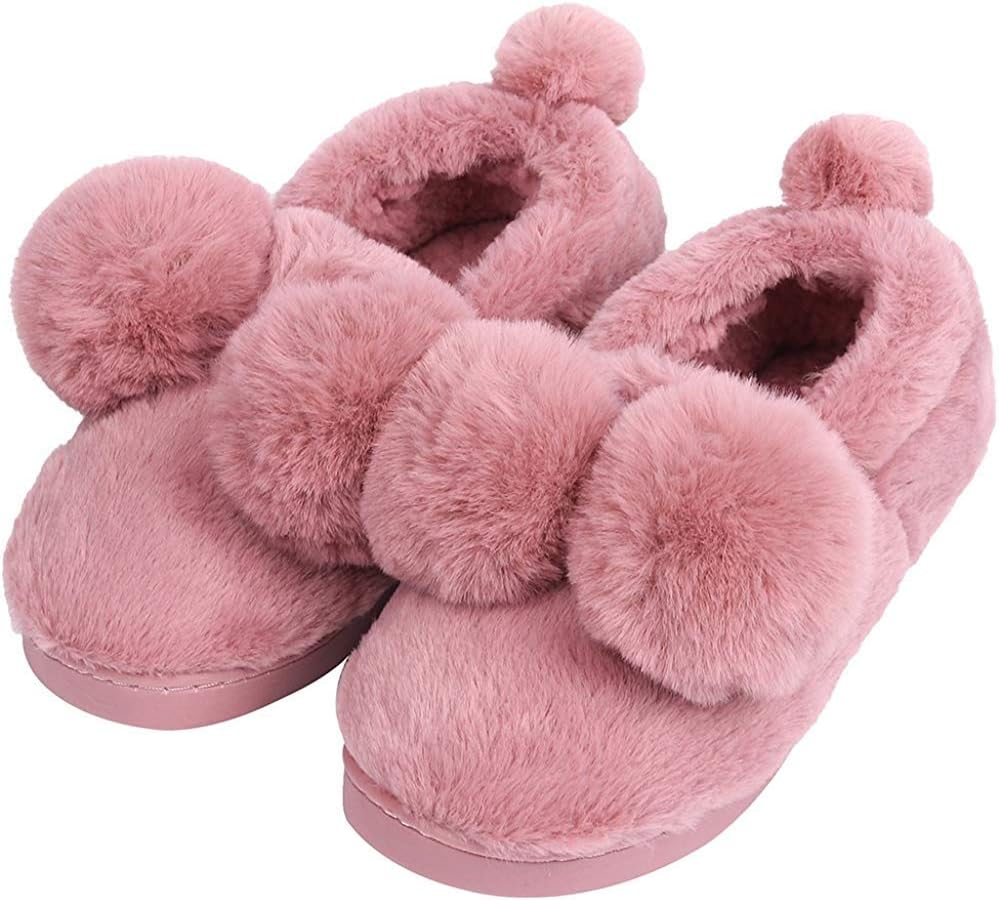 UIESUN Women Cute Ball House Slippers Winter Soft Plush Bedroom Indoor Slipper Shoes
