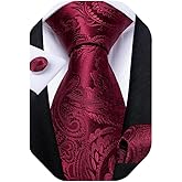 DiBanGu Extra Long Tie for Men Silk 63" XL Necktie and Pocket Suqare Cufflinks Set Mens Big and Tall Tie Wedding Party