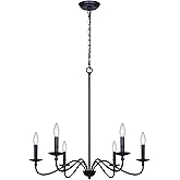 Paige 6-Light Chain Chandelier - Black Finish, 60W Type C, 26" W x 18.5" - 26" H, Classic Elegance for Dining Rooms, Foyer