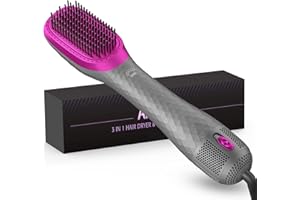 APOKE 3 in 1 Hair Dryer Brush Professional 1200W Powerful Ceramic Tourmaline 3 Heat/2 Speed Settings One Step Hair Dryer and Styler (Gray)