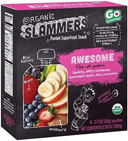 Organic Slammers Superfood Snack Awesome Fruit &amp; Veggie Pouches 3.17oz x4 pk ( total 12.68oz)