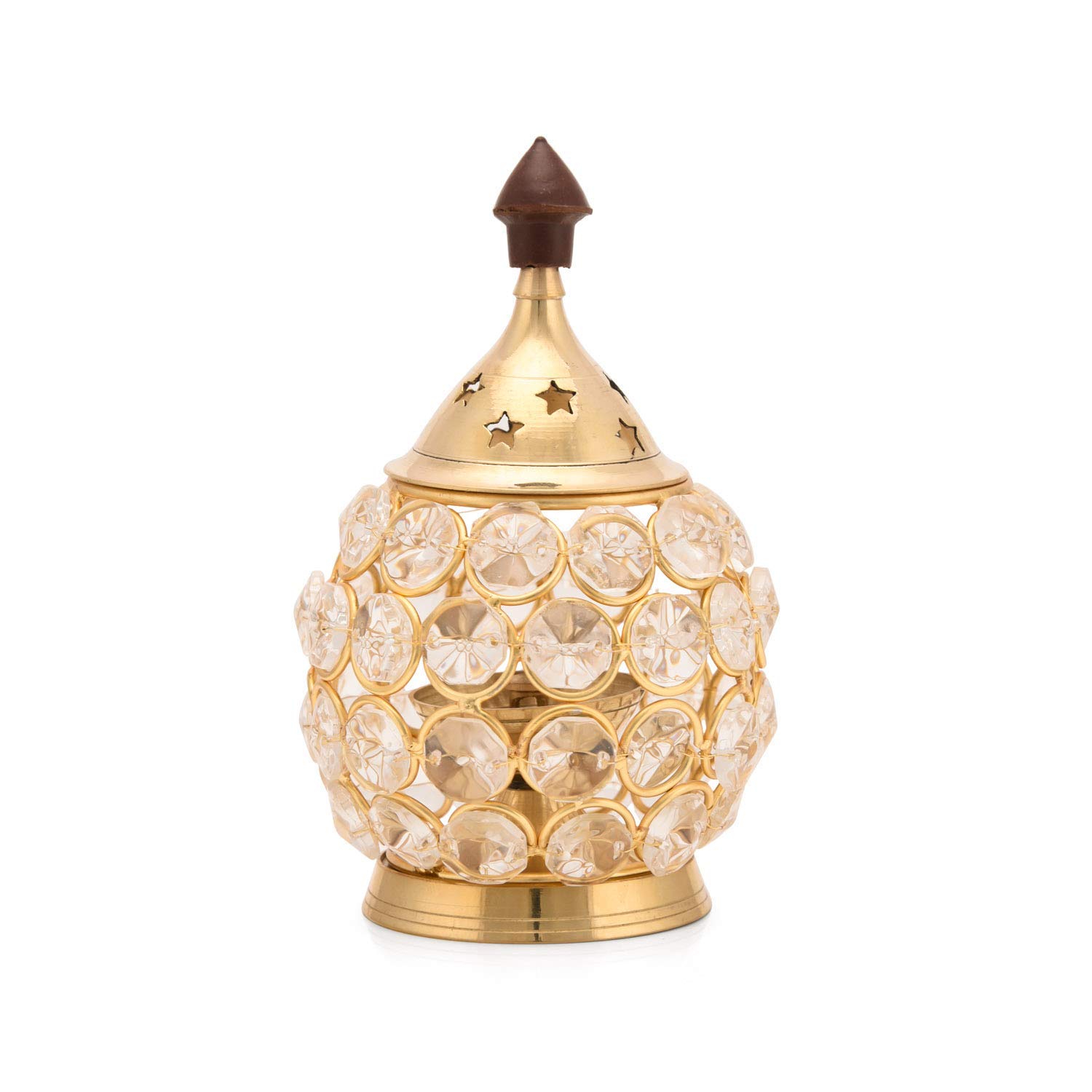 Zap Impex Handmade Brass Akhand Diya Oil Lamp with Sparkling Crystal Accents for Home Office Puja Decoration Diwali Decoration (Oval Medium)