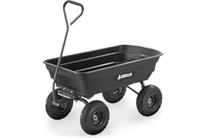 Gorilla Carts Poly Garden Dump Cart, 4 Cu Ft Tub, 600 lb Haul Capacity, Black – Heavy-Duty Utility Wagon with Quick-Release Dumping & Pneumatic Tires for Yard, Landscaping and Gardening