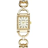 JewelryWe Luxury Square Bracelet Watch: Rectangular Dial with Bling Cubic Zirconia Gold Watches Stainless Steel Removable Strap Analog Quartz Wristwatch for Women