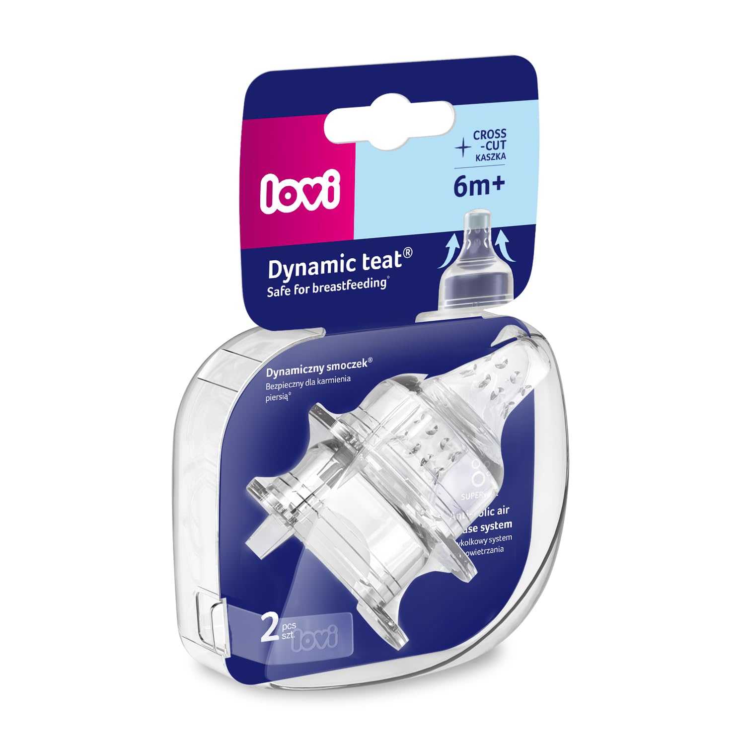 LOVI 2X Anti-Colic Cross-Cut Feeding Teat | 6m+ | BPA Free | Soft Dynamic Tip| Super Air Vent System| Supports Sucking Reflux in Newborns