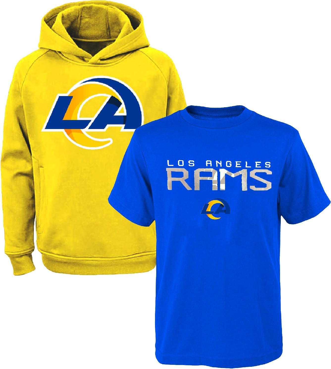 NFL Kids Youth Boys 8-20 Officially Licensed Polyester Performance Primary Logo Hoodie & T-Shirt 2 Pack Combo Set (10-12, Los Angeles Rams Blue) Image