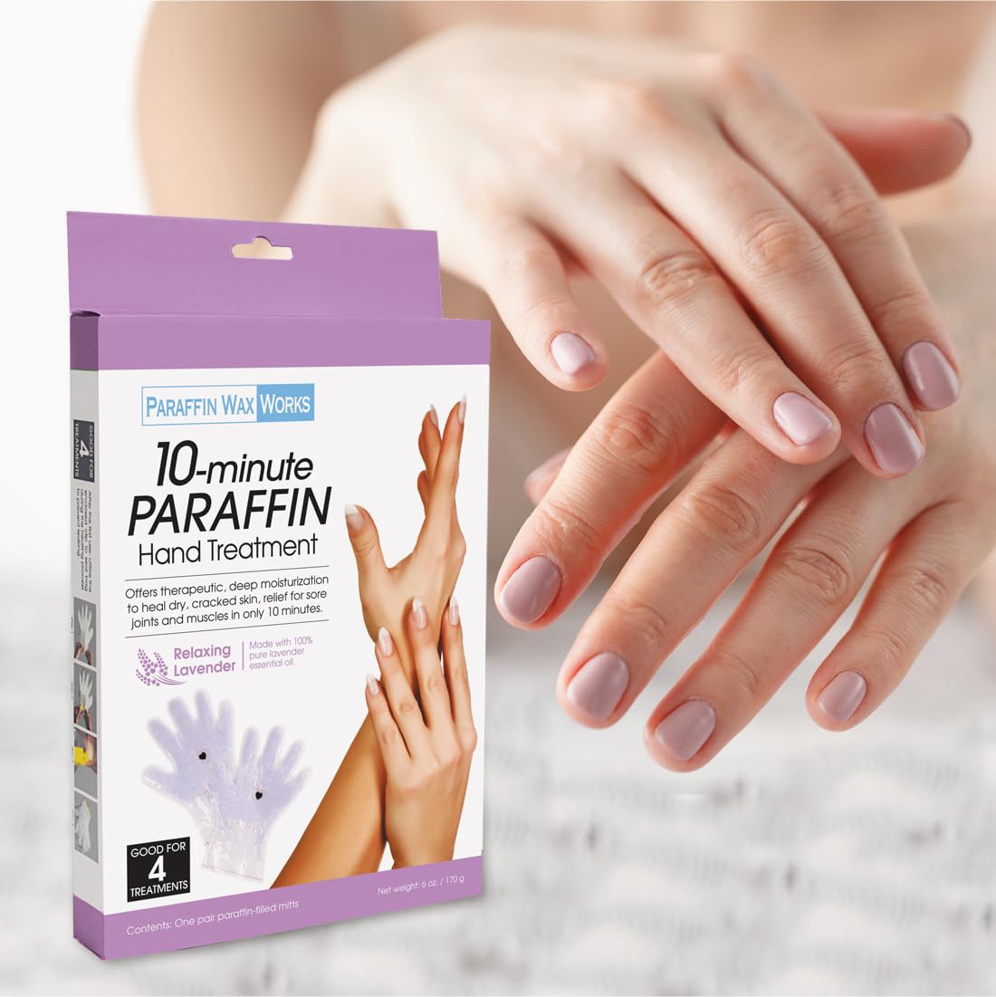10-Minute Paraffin Hand Treatment, Relaxing Lavender, Spa and Home Treatment Gloves, One-Pair