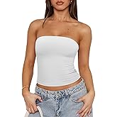 REORIA Women's Strapless Tube Top Double Lined & Non-Slip Y2K Backless Crop Tops for Summer Going Out