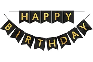 LITAUS, Black Gold Happy Birthday Banner - Pre-Strung, 9 ft, No DIY | Birthday Decorations | Happy Birthday Sign for Birthday Decor, Backdrop | Birthday Banner for Women, Men | Happy Birthday