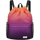 Time2go Drawstring Backpack Sports Gym Sackpack with Mesh Pockets Water-Resistant String Cinch Beach Bag for Men Women(Orange Purple)