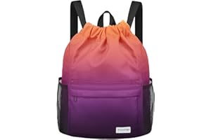 Time2go Drawstring Backpack Sports Gym Sackpack with Mesh Pockets Water-Resistant String Cinch Beach Bag for Men Women(Orange Purple)