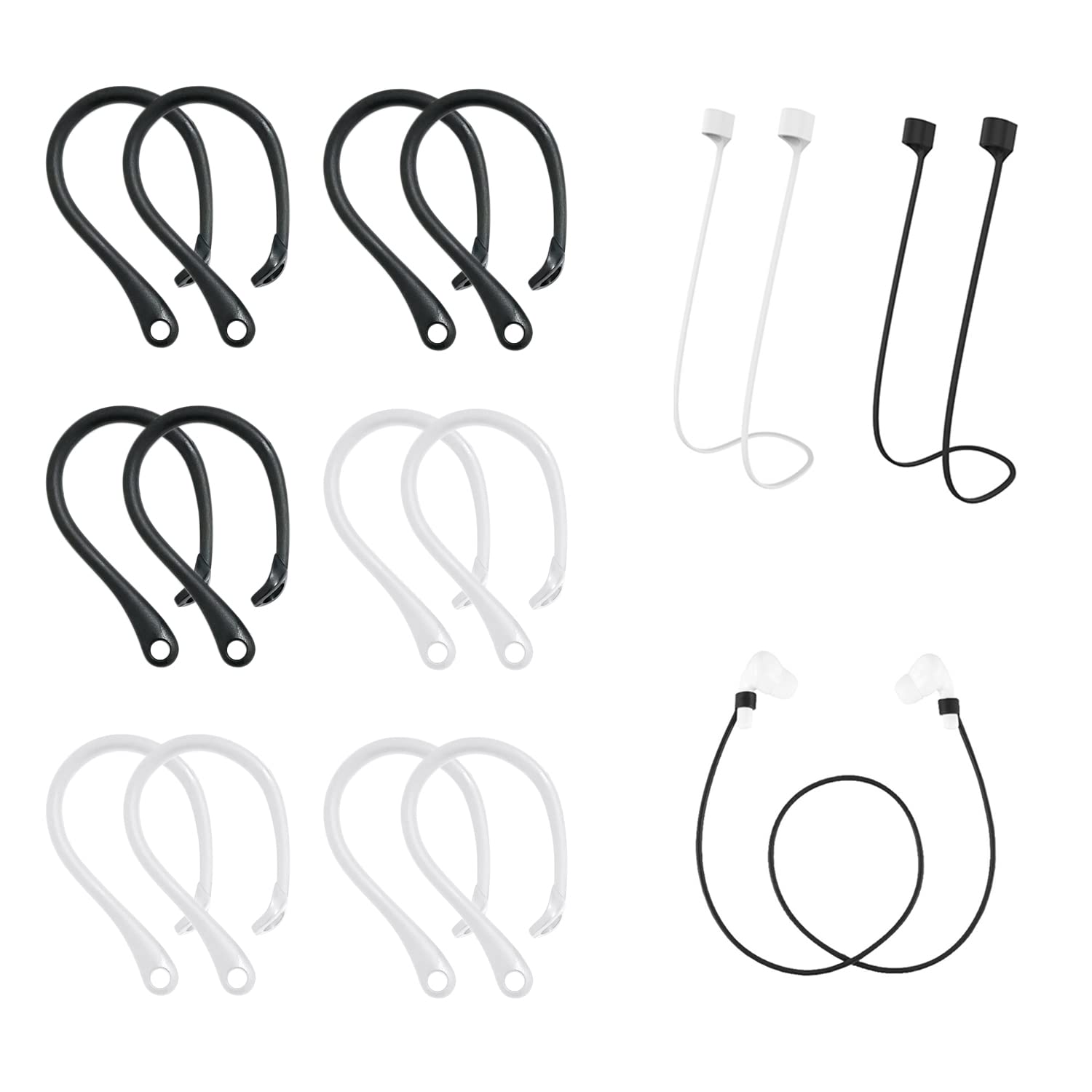 6 Pairs of Anti-lost Ear Hooks, TPU Material Earphone Hooks, Compatible with Most Bluetooth Headphones, for Sports Running Exercise, with 2 Pairs of Silicone Anti-lost Wire Cable.