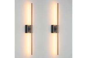 KUZZULL Modern Light Fixture Set of Two 27.8x4.3x3.4in Black and Brass Gold Sconces 1200Lm LED Wall Lights for Bathroom, Living Room, Corridor