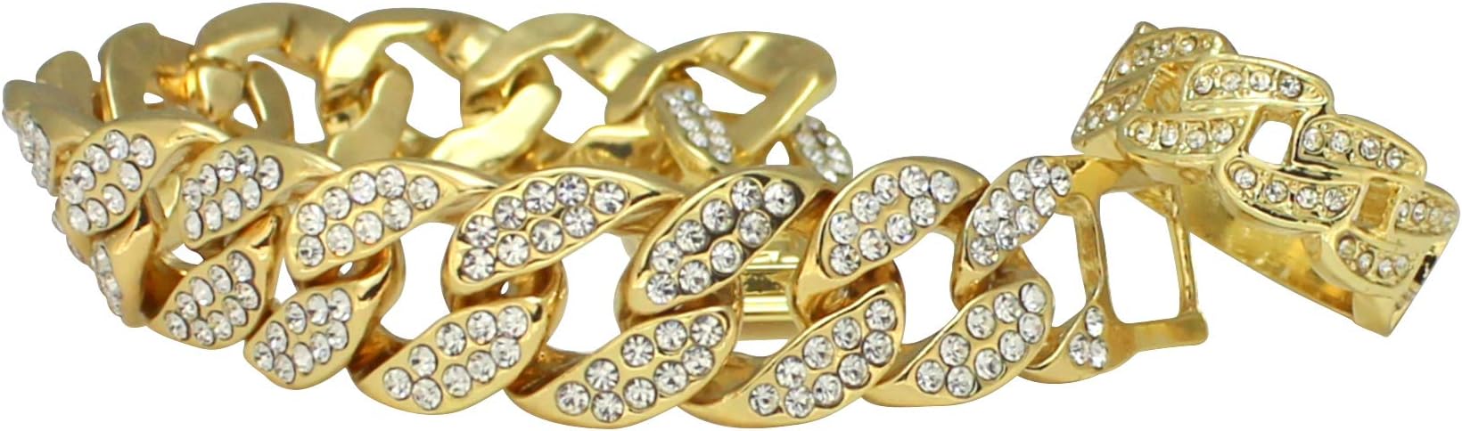 NewAgeBling Mens 2pc Iced Miami Cuban Link Bracelet Ring Set 14k Gold Plated Hip Hop