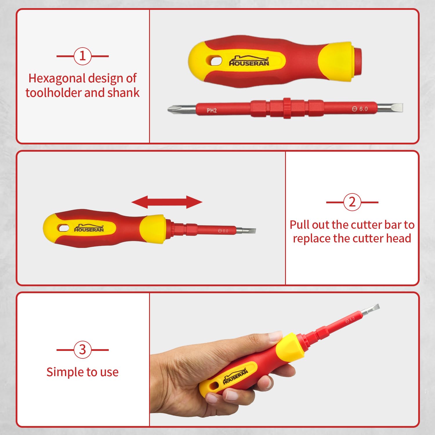 HOUSERAN 26-Teiliges Schraubendreher Set Isoliert, Schraubendreher Set, Schraubendrehersatz mit Aufbewahrungsbox, Spannungsprüfer, Elektriker Schraubendreher für Heimwerkerreparaturen 5