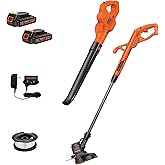 BLACK+DECKER 20V MAX Weed Eater, Edger and Sweeper Combo, Includes 2 Batteries and Charger, Cordless Electric Weed Wacker and 130 Mph Hard Surface Leaf Blower, 10 in. (LCC222)