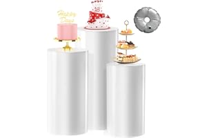 GATTLELIC [Upgrade Thickened] Cylinder Pedestal Stands for Party 3PCS, Large White Cake Pedestal Stand with Weighted Water Bag, Round Cylinder Tables for Wedding , Birthday, Party Art Decor, Floral Arrangements (White)