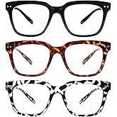CLASAGA Bifocal Oversized Reading Glasses for Women Men, Blue Light Blocking Ladies Computer Readers Spring Hinge Eyewear