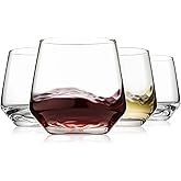 OUWO Stemless Wine Glasses Set of 4, 13.5oz Red White Wine Glasses for Daily Use, Hosting, Home Bar, Evening Party, Birthdays, Housewarming Gift, Clear
